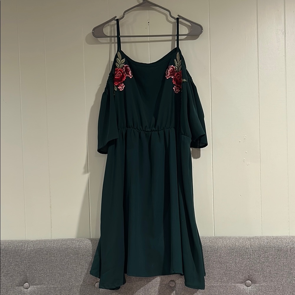 Floral Embroidered Green Dress